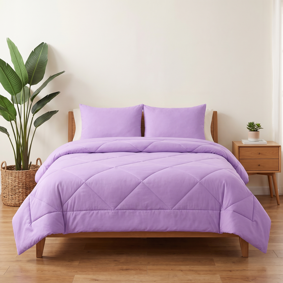 Couette 2-en-1 Kavenlia violet crépuscule sur un lit, sans draps